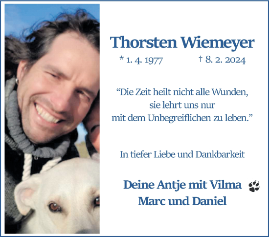 Traueranzeige von Thorsten Wiemeyer von DK Medien GmbH & Co. KG