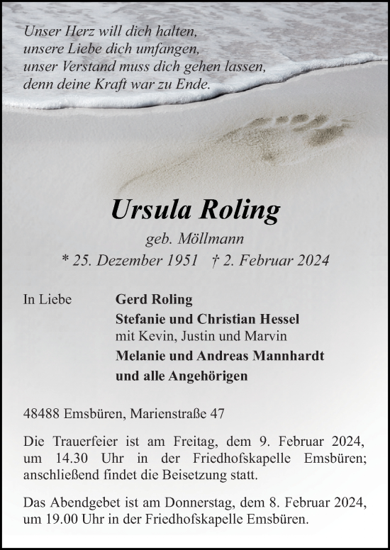 Traueranzeige von Ursula Roling von Neue Osnabrücker Zeitung GmbH & Co. KG