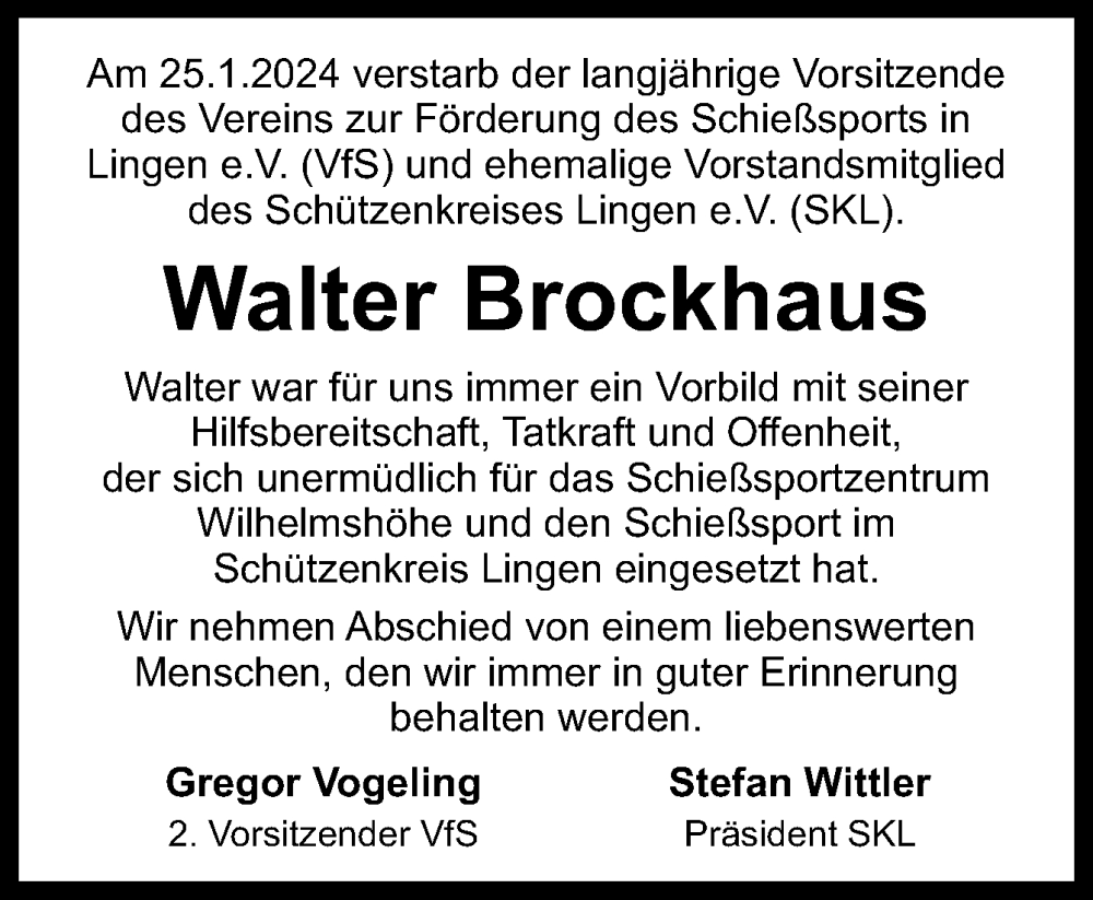  Traueranzeige für Walter Brockhaus vom 03.02.2024 aus Neue Osnabrücker Zeitung GmbH & Co. KG
