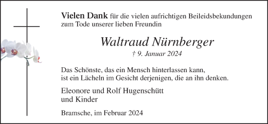 Traueranzeige von Waltraud Nürnberger von Neue Osnabrücker Zeitung GmbH & Co. KG