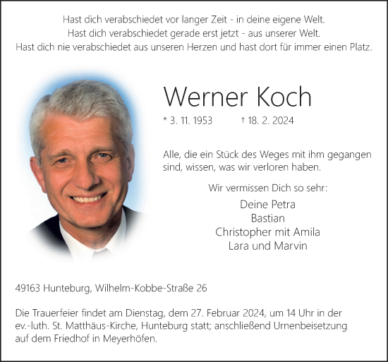 Traueranzeige von Werner Koch von Neue Osnabrücker Zeitung GmbH & Co. KG