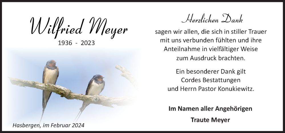  Traueranzeige für Wilfried Meyer vom 03.02.2024 aus DK Medien GmbH & Co. KG