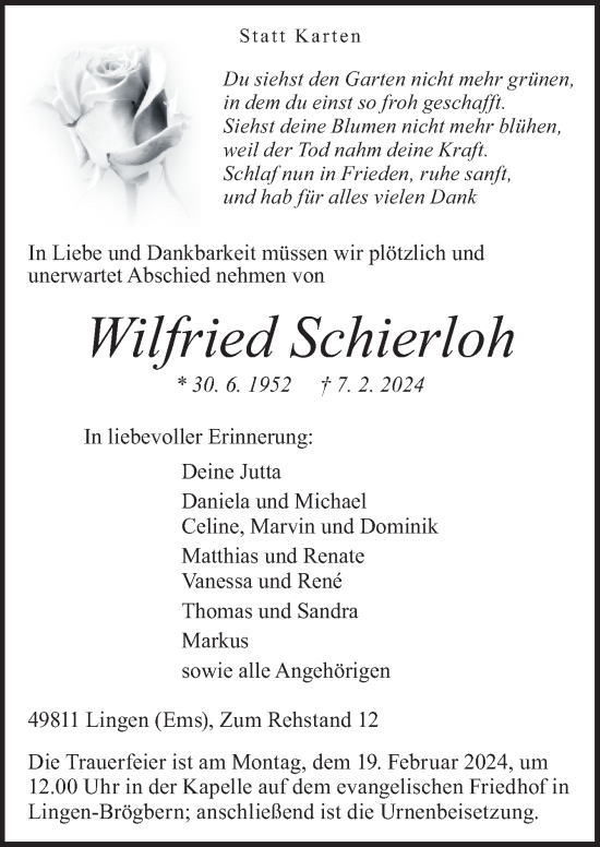 Traueranzeige von Wilfried Schierloh von Neue Osnabrücker Zeitung GmbH & Co. KG