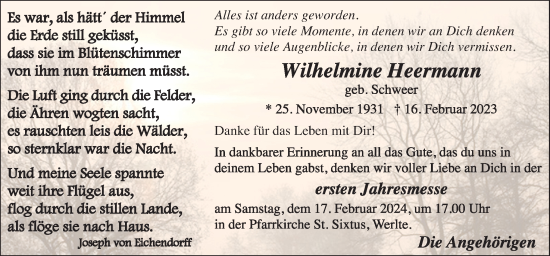 Traueranzeige von Wilhelmine Heermann von Neue Osnabrücker Zeitung GmbH & Co. KG