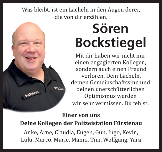 Traueranzeige von Sören Bockstiegel von Neue Osnabrücker Zeitung GmbH und Co.KG