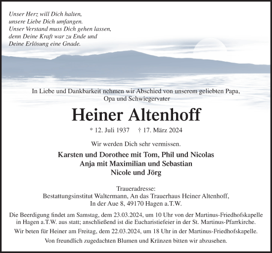 Traueranzeige von Heiner Altenhoff von Neue Osnabrücker Zeitung GmbH & Co. KG