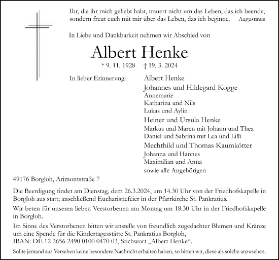 Traueranzeige von Albert Henke von Neue Osnabrücker Zeitung GmbH & Co. KG