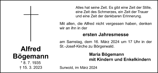 Traueranzeige von Alfred Bögemann von Neue Osnabrücker Zeitung GmbH & Co. KG