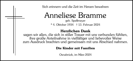 Traueranzeige von Anneliese Bramme von Neue Osnabrücker Zeitung GmbH & Co. KG