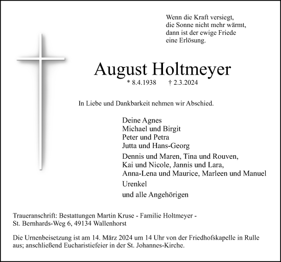 Traueranzeige von August Holtmeyer von Neue Osnabrücker Zeitung GmbH & Co. KG