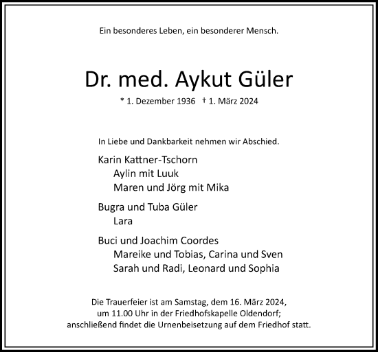 Traueranzeige von Aykut Güler von Neue Osnabrücker Zeitung GmbH & Co. KG