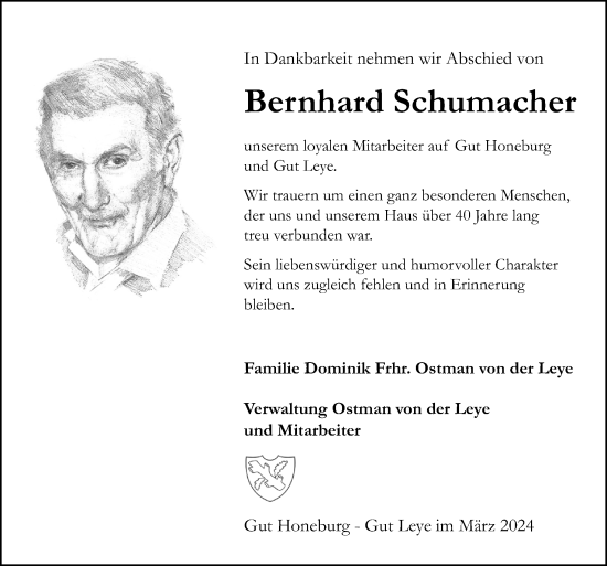 Traueranzeige von Bernhard Schumacher von Neue Osnabrücker Zeitung GmbH & Co. KG