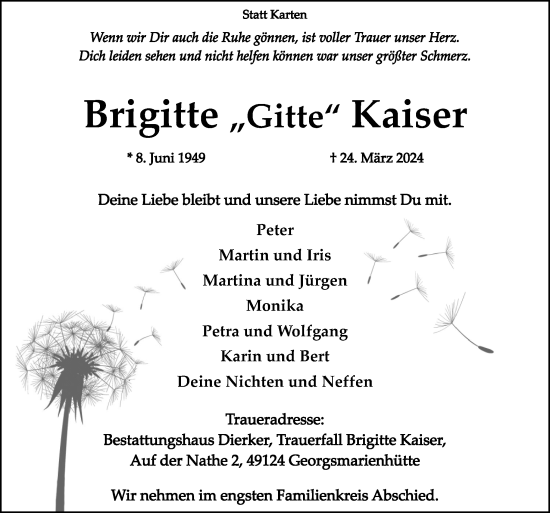 Traueranzeige von Brigitte Kaiser von Neue Osnabrücker Zeitung GmbH & Co. KG