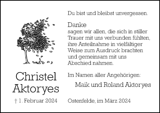 Traueranzeige von Christel Aktoryes von Neue Osnabrücker Zeitung GmbH & Co. KG