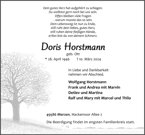 Traueranzeige von Doris Horstmann von Neue Osnabrücker Zeitung GmbH & Co. KG