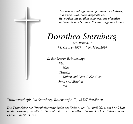Traueranzeige von Dorothea Sternberg von Neue Osnabrücker Zeitung GmbH & Co. KG