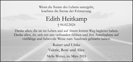 Traueranzeige von Edith Heitkamp von Neue Osnabrücker Zeitung GmbH & Co. KG