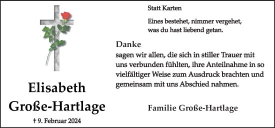 Traueranzeige von Elisabeth Große-Hartlage von Neue Osnabrücker Zeitung GmbH & Co. KG
