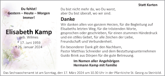Traueranzeige von Elisabeth Kamp von Neue Osnabrücker Zeitung GmbH & Co. KG