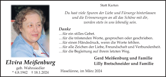 Traueranzeige von Elvira Meißenburg von Neue Osnabrücker Zeitung GmbH & Co. KG