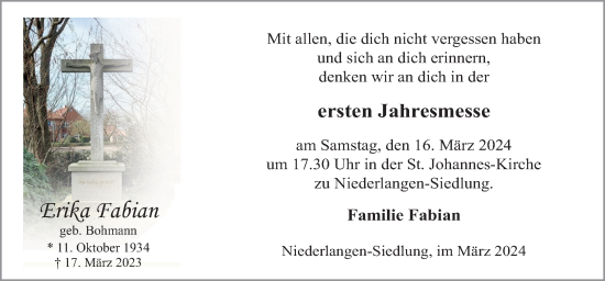 Traueranzeige von Erika Fabian von Neue Osnabrücker Zeitung GmbH & Co. KG