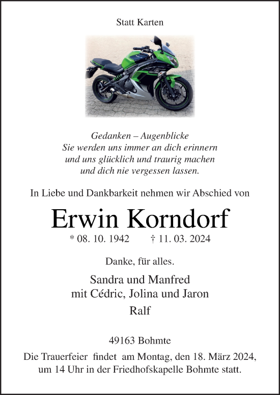 Traueranzeige von Erwin Korndorf von Neue Osnabrücker Zeitung GmbH & Co. KG