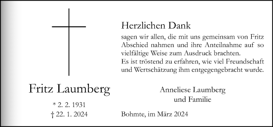 Traueranzeige von Fritz Laumberg von Neue Osnabrücker Zeitung GmbH & Co. KG