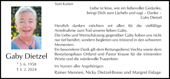 Traueranzeige von Gaby Dietzel von Neue Osnabrücker Zeitung GmbH & Co. KG