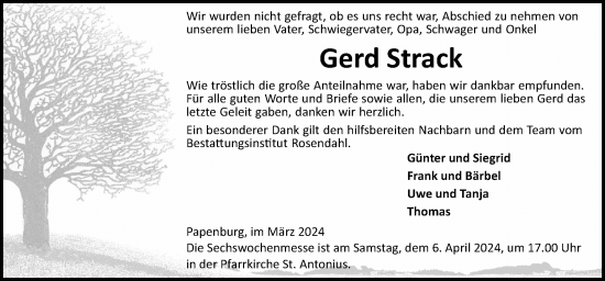 Traueranzeige von Gerd Strack von Neue Osnabrücker Zeitung GmbH & Co. KG