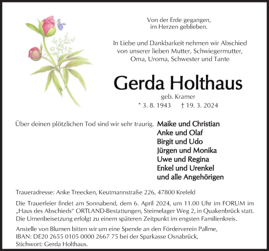 Traueranzeige von Gerda Holthaus von Neue Osnabrücker Zeitung GmbH & Co. KG