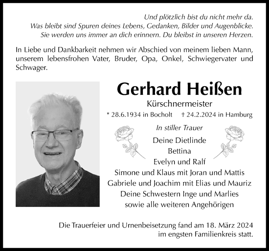 Traueranzeige von Gerhard Heißen von Neue Osnabrücker Zeitung GmbH & Co. KG