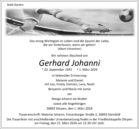 Traueranzeige von Gerhard Johanni von Neue Osnabrücker Zeitung GmbH & Co. KG