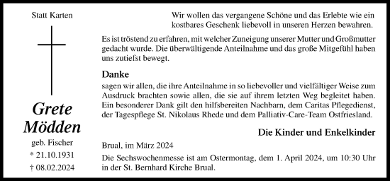 Traueranzeige von Grete Mödden von Neue Osnabrücker Zeitung GmbH & Co. KG