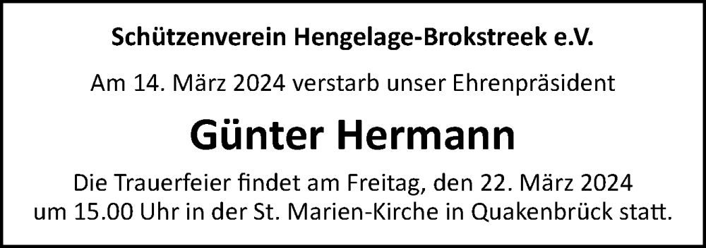  Traueranzeige für Günter Hermann vom 20.03.2024 aus Neue Osnabrücker Zeitung GmbH & Co. KG