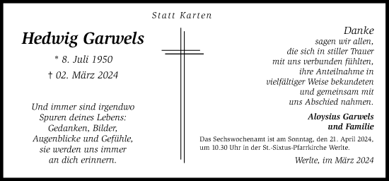 Traueranzeige von Hedwig Garwels von Neue Osnabrücker Zeitung GmbH & Co. KG