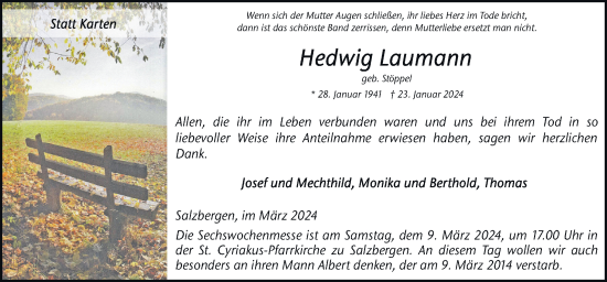 Traueranzeige von Hedwig Laumann von Neue Osnabrücker Zeitung GmbH & Co. KG