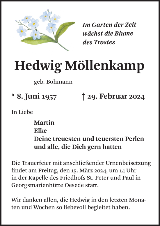Traueranzeige von Hedwig Möllenkamp von Neue Osnabrücker Zeitung GmbH & Co. KG