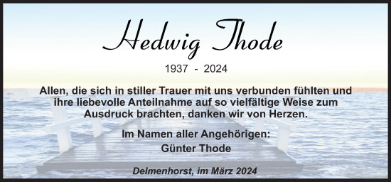 Traueranzeige von Hedwig Thode von DK Medien GmbH & Co. KG
