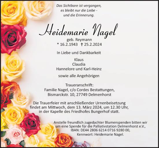 Traueranzeige von Heidemarie Nagel von DK Medien GmbH & Co. KG
