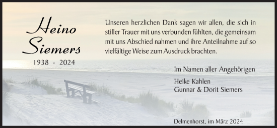 Traueranzeige von Heino Siemers von DK Medien GmbH & Co. KG