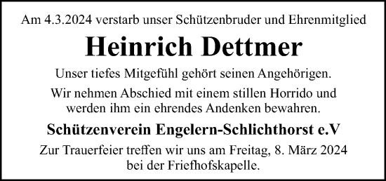 Traueranzeige von Heinrich Dettmer von Neue Osnabrücker Zeitung GmbH & Co. KG