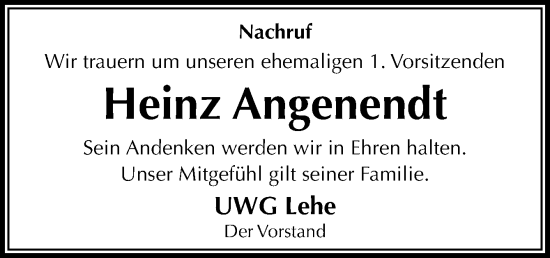 Traueranzeige von Heinz Angenendt von Neue Osnabrücker Zeitung GmbH & Co. KG