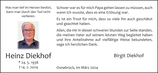 Traueranzeige von Heinz Diekhof von Neue Osnabrücker Zeitung GmbH & Co. KG