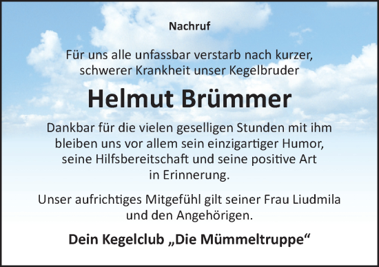 Traueranzeige von Helmut Brümmer von Neue Osnabrücker Zeitung GmbH & Co. KG