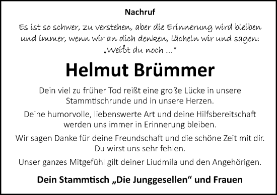 Traueranzeige von Helmut Brümmer von Neue Osnabrücker Zeitung GmbH & Co. KG