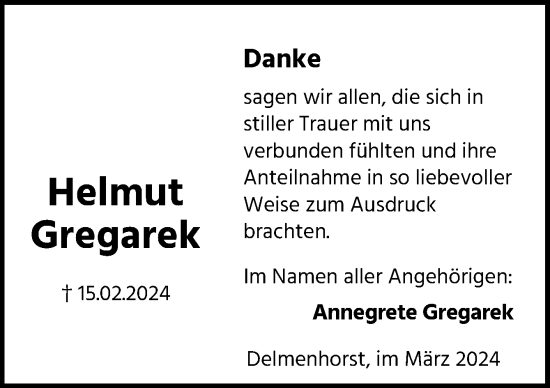 Traueranzeige von Helmut Gregarek von DK Medien GmbH & Co. KG