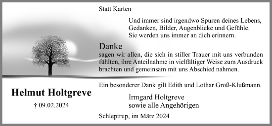 Traueranzeige von Helmut Holtgreve von Neue Osnabrücker Zeitung GmbH & Co. KG