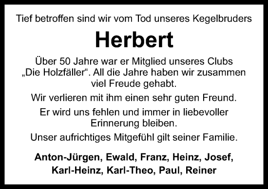 Traueranzeige von Herbert  von Neue Osnabrücker Zeitung GmbH & Co. KG