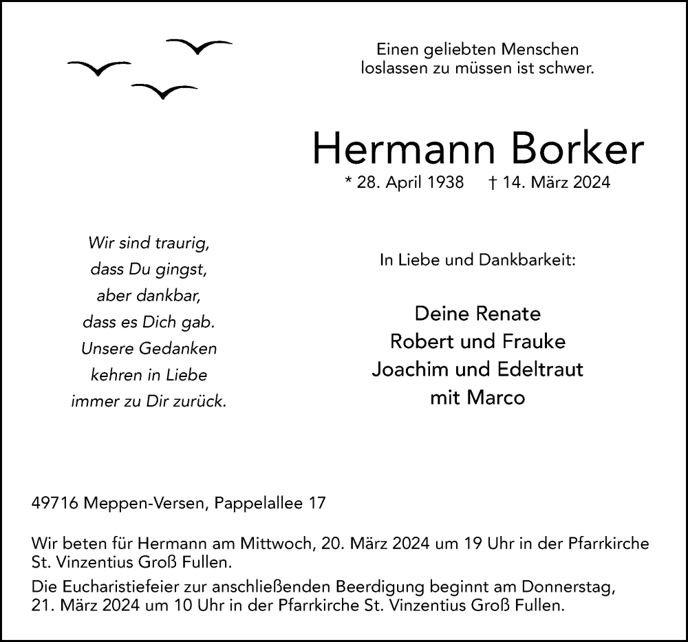  Traueranzeige für Hermann Borker vom 18.03.2024 aus Neue Osnabrücker Zeitung GmbH & Co. KG