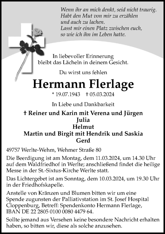 Traueranzeige von Hermann Flerlage von Neue Osnabrücker Zeitung GmbH & Co. KG